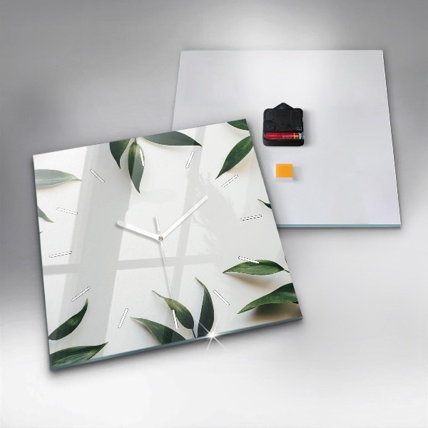 Square glass wall clock Leaf frame