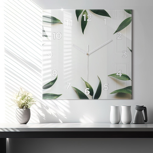 Square glass wall clock Leaf frame