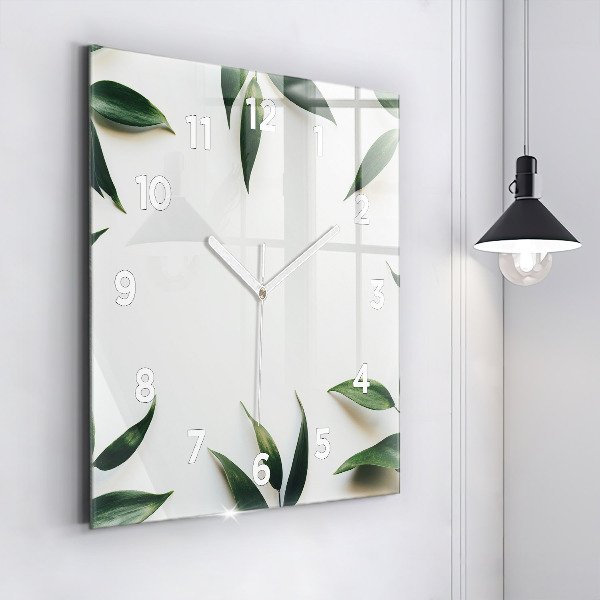 Square glass wall clock Leaf frame