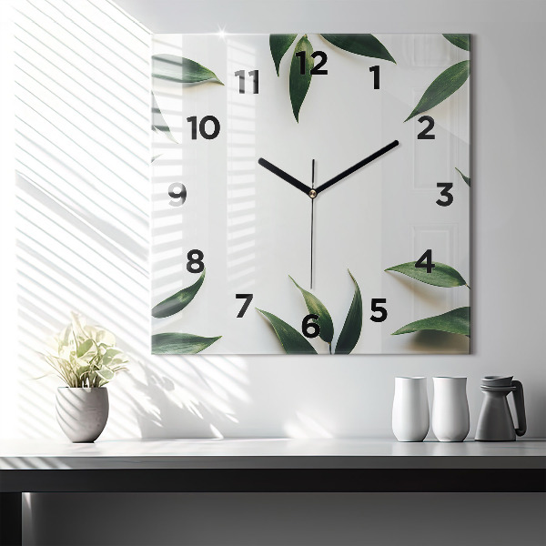 Square glass wall clock Leaf frame