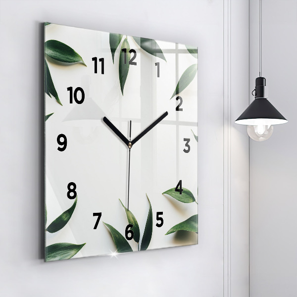 Square glass wall clock Leaf frame