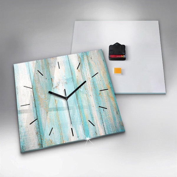 Square glass wall clock Blue boards