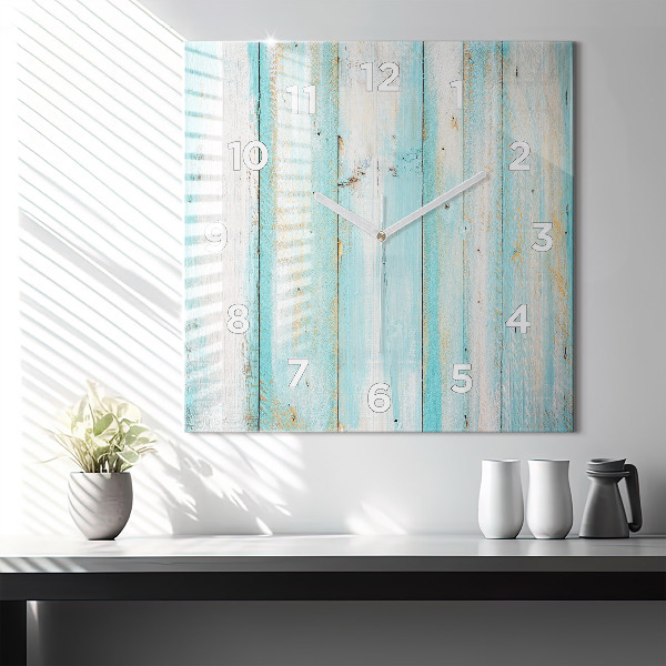 Square glass wall clock Blue boards