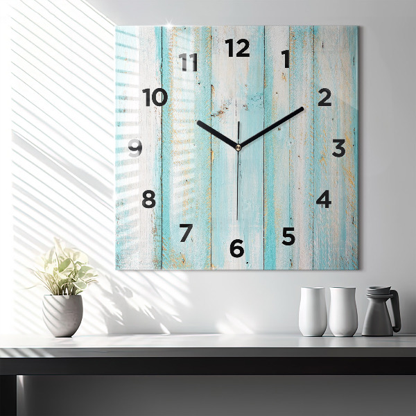 Square glass wall clock Blue boards