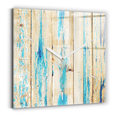 Square glass wall clock Scratched wood