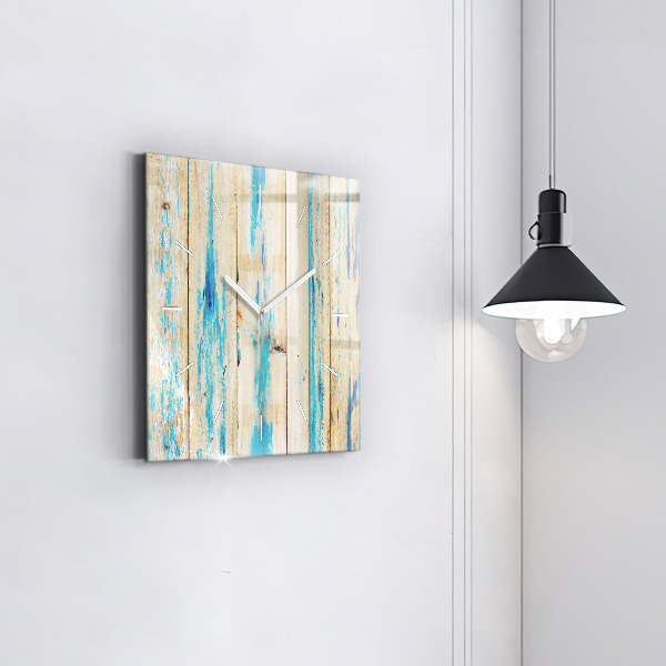Square glass wall clock Scratched wood