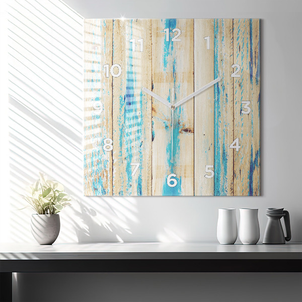 Square glass wall clock Scratched wood