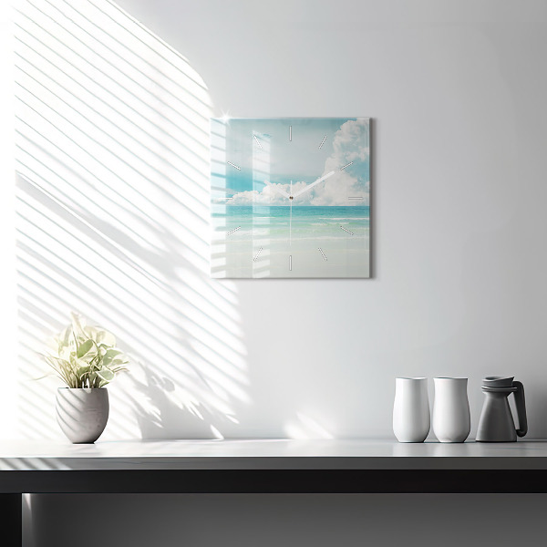 Square glass wall clock Sea landscape
