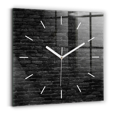 Square glass wall clock Dark brick wall