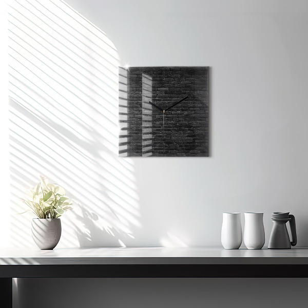 Square glass wall clock Dark brick wall