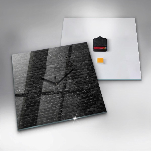 Square glass wall clock Dark brick wall