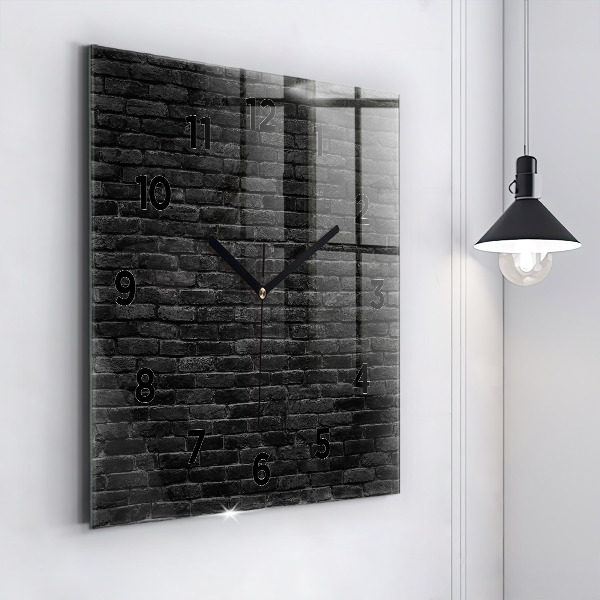 Square glass wall clock Dark brick wall