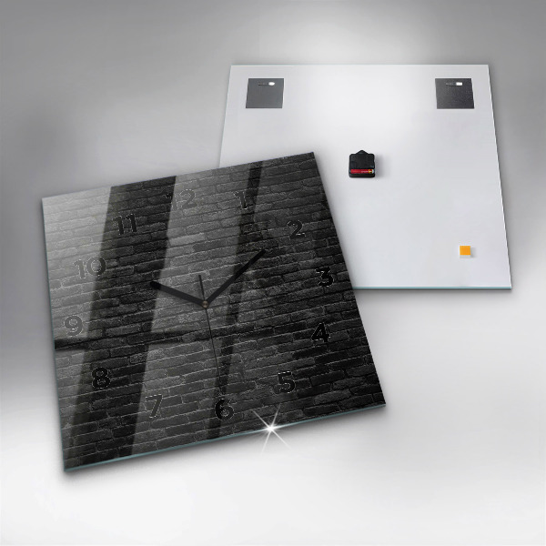 Square glass wall clock Dark brick wall
