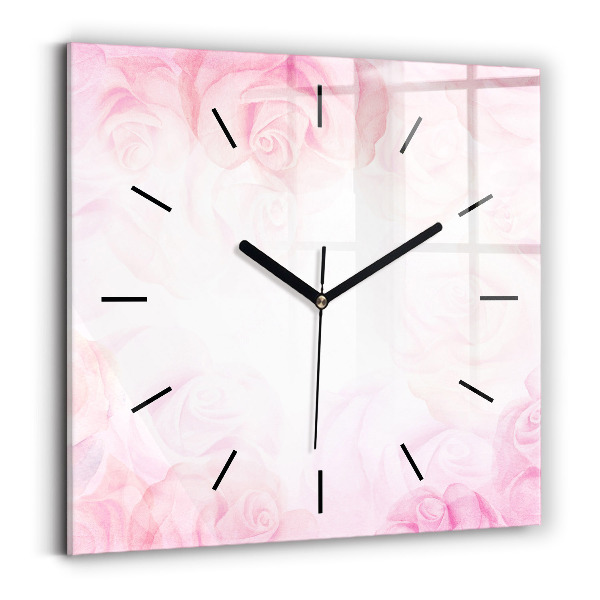 Square glass wall clock Roses abstract