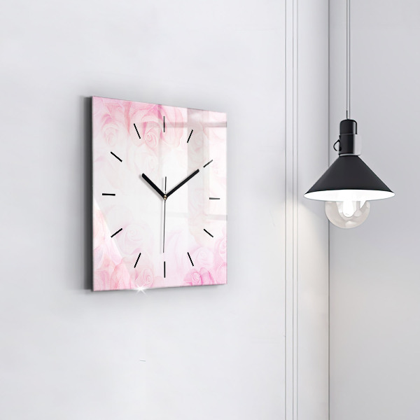 Square glass wall clock Roses abstract