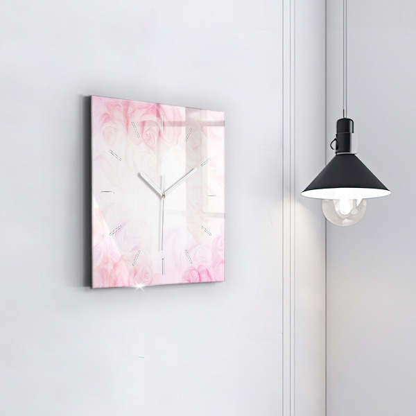 Square glass wall clock Roses abstract