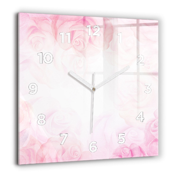 Square glass wall clock Roses abstract