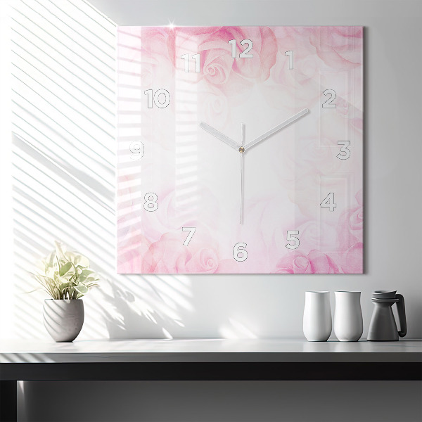 Square glass wall clock Roses abstract