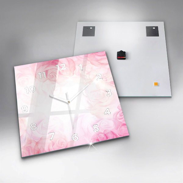 Square glass wall clock Roses abstract