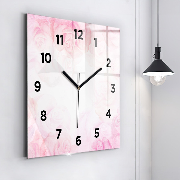 Square glass wall clock Roses abstract