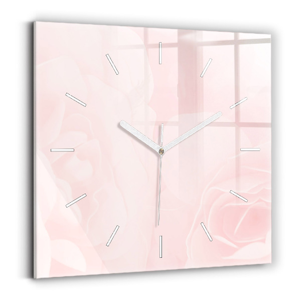 Square glass wall clock Blooming roses