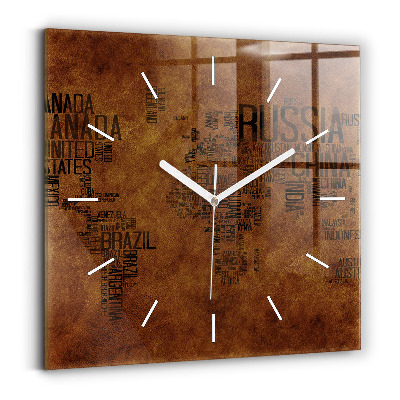Square glass wall clock Map and country names