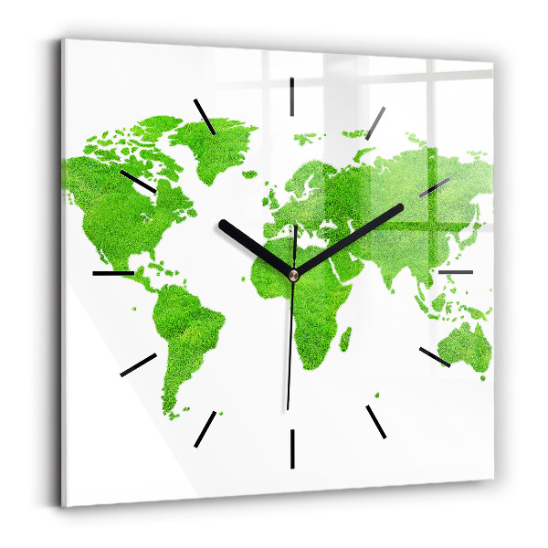 Square glass wall clock Green grass map