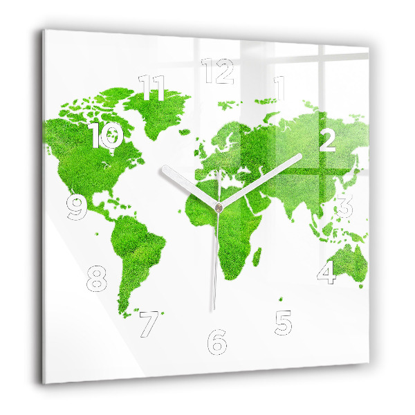 Square glass wall clock Green grass map