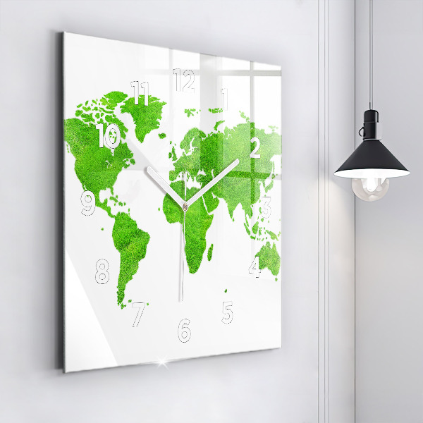 Square glass wall clock Green grass map