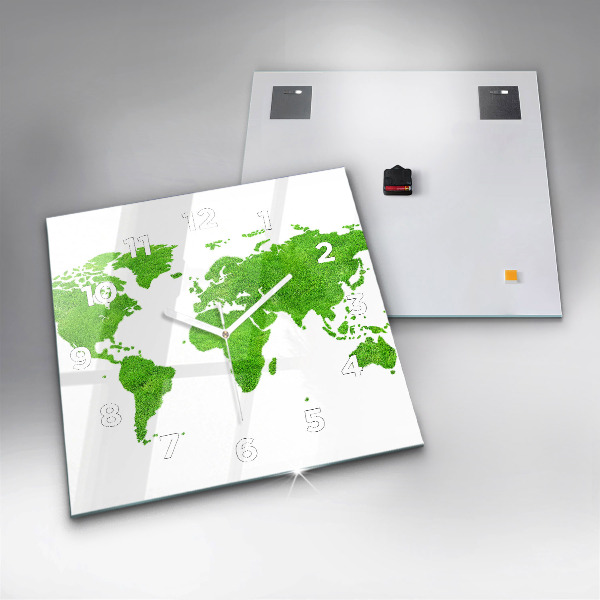 Square glass wall clock Green grass map