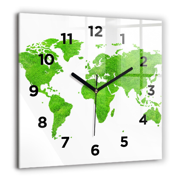 Square glass wall clock Green grass map