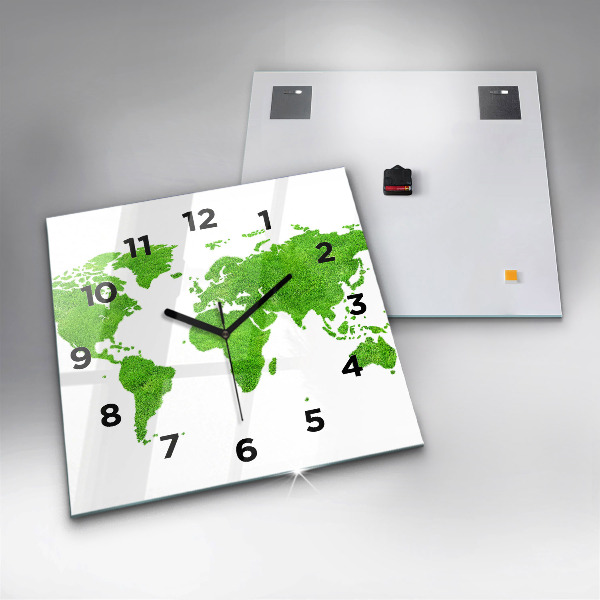 Square glass wall clock Green grass map