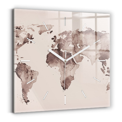 Square glass wall clock Watercolor world map