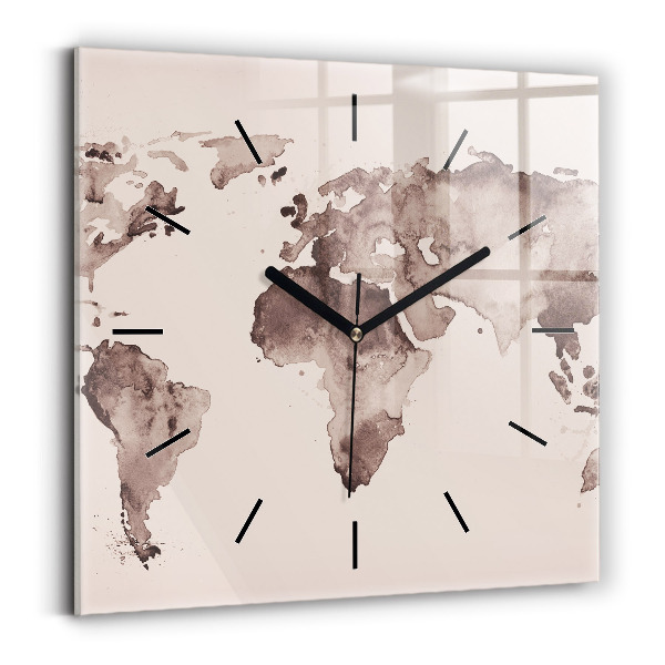 Square glass wall clock Watercolor world map