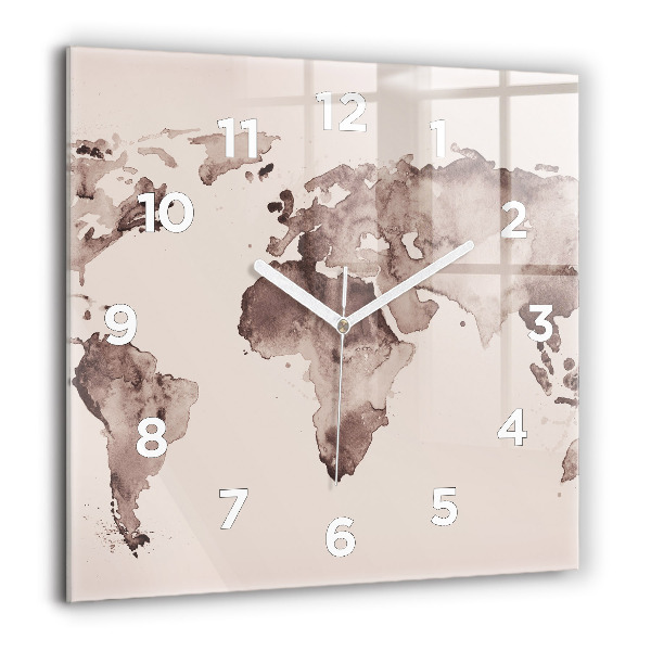 Square glass wall clock Watercolor world map