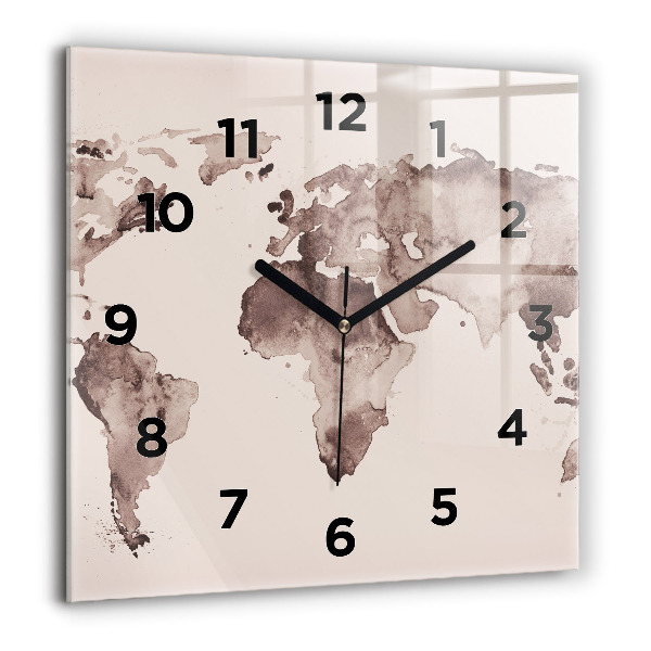 Square glass wall clock Watercolor world map