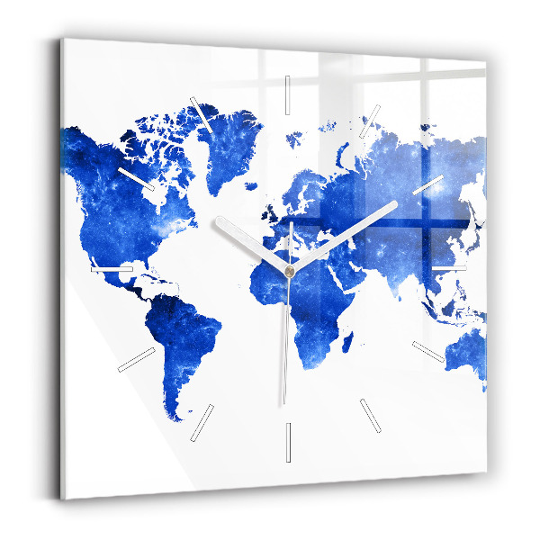 Square glass wall clock Space world map