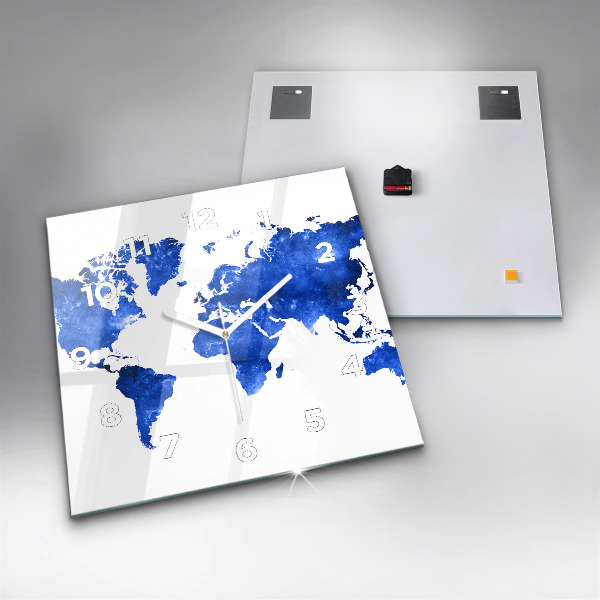 Square glass wall clock Space world map