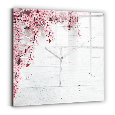 Square glass wall clock Spring flowers
