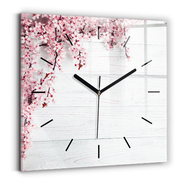 Square glass wall clock Spring flowers