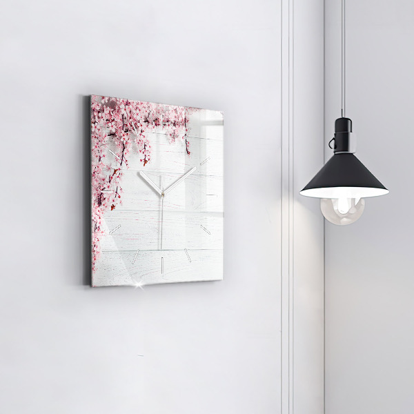Square glass wall clock Spring flowers