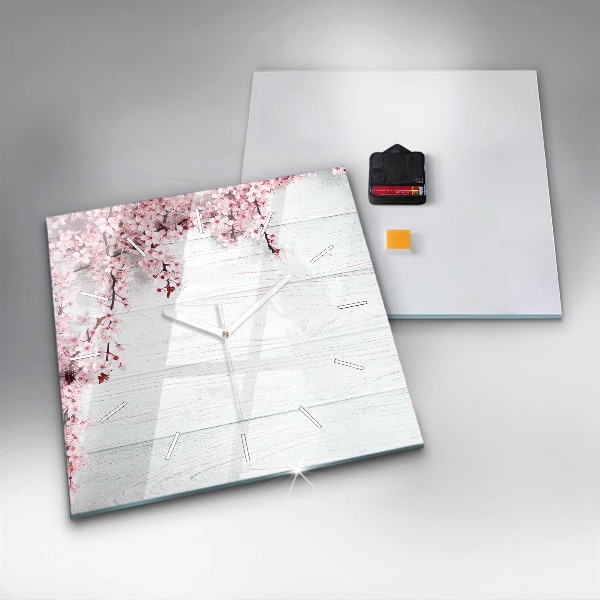 Square glass wall clock Spring flowers