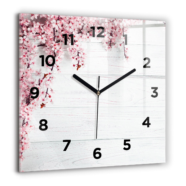 Square glass wall clock Spring flowers