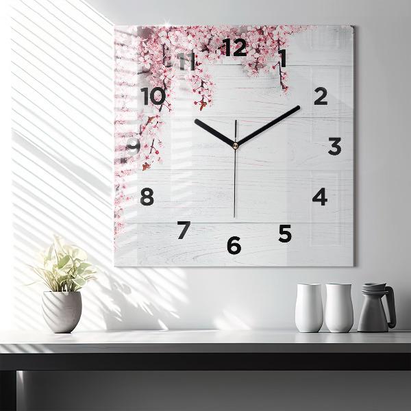 Square glass wall clock Spring flowers