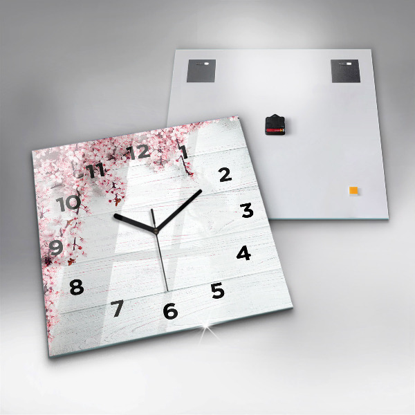 Square glass wall clock Spring flowers
