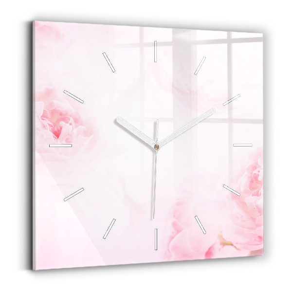 Square glass wall clock Blooming flowers