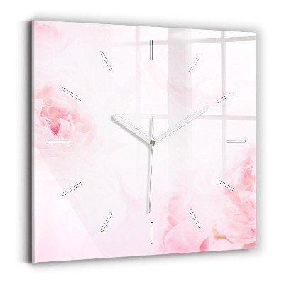 Square glass wall clock Blooming flowers