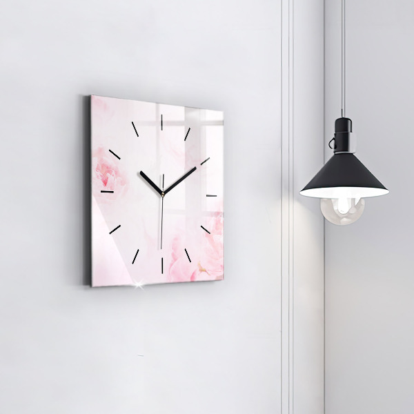 Square glass wall clock Blooming flowers