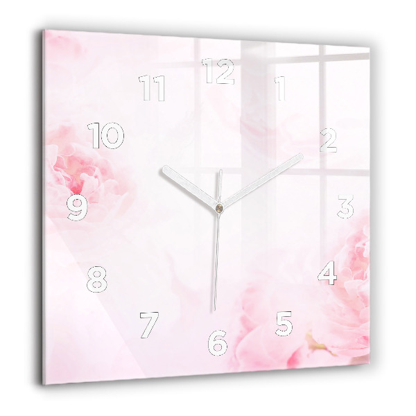 Square glass wall clock Blooming flowers