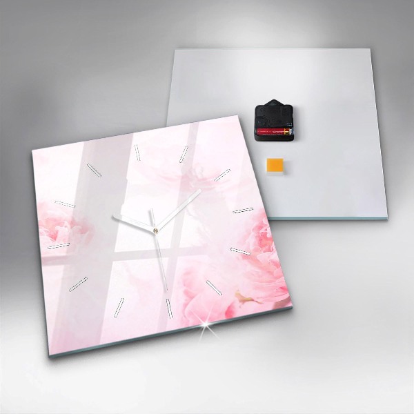 Square glass wall clock Blooming flowers